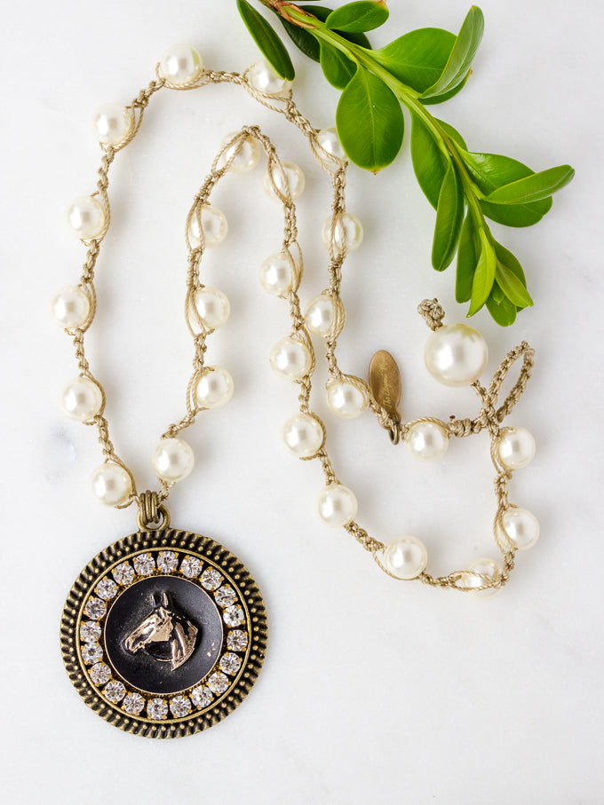 Vintage Piece Black and Gold Horse Necklace