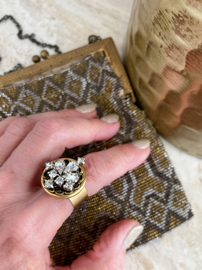 Vintage Rhinestone Adjustable Statement Ring