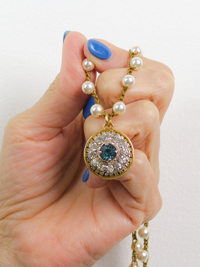 Treasure of the Month* Vintage Aquamarine & Rhinestone 1" Necklace