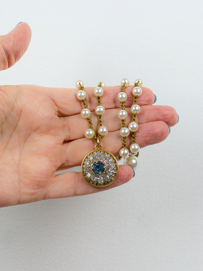 Treasure of the Month* Vintage Aquamarine & Rhinestone 1" Necklace
