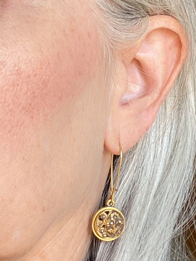 Petite Antique Victorian Button (c. 1890-1910) Floral Earrings