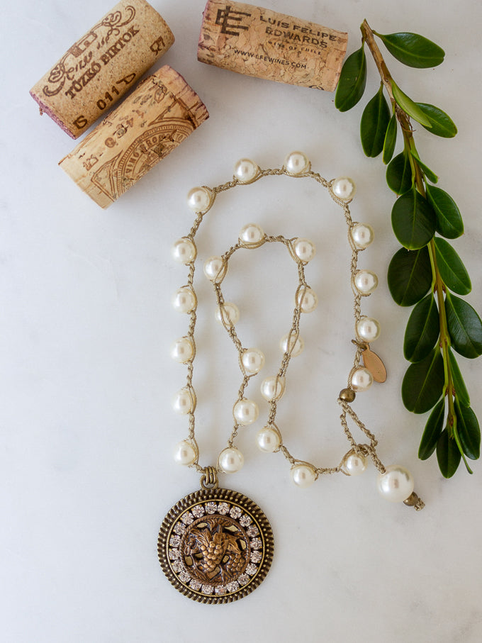 Antique Button Necklace with Grapes