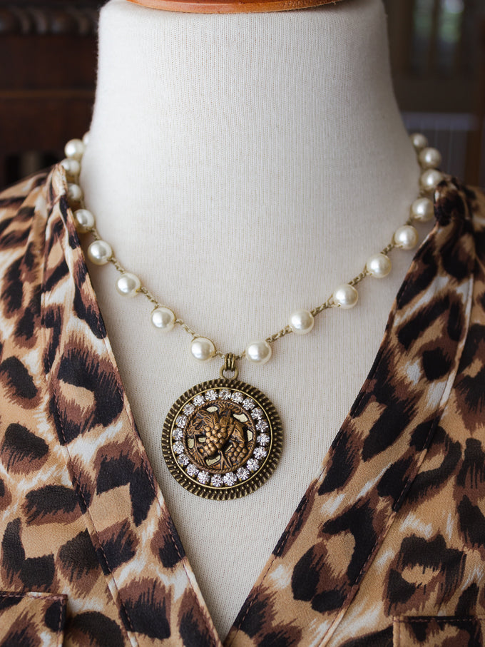 Antique Button Necklace with Grapes