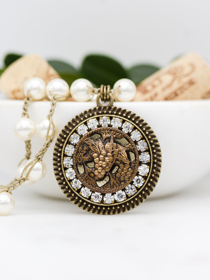 Antique Button Necklace with Grapes