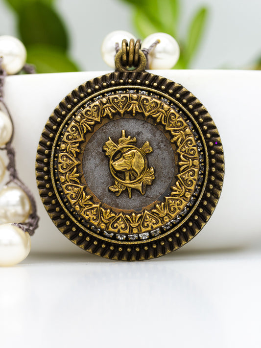 Antique Sporting Button with Dog & Horn Necklace