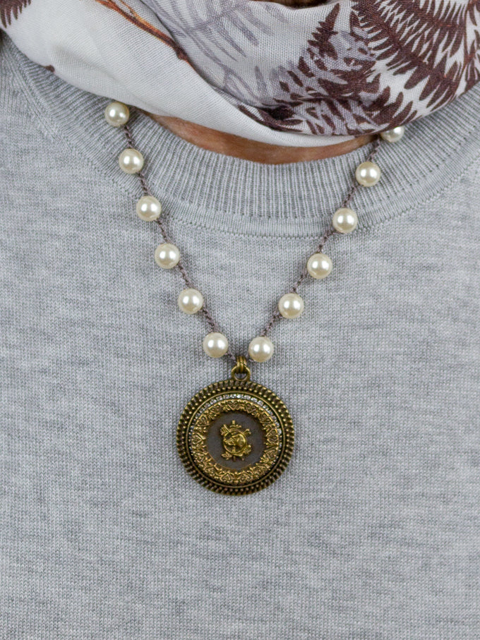 Antique Sporting Button with Dog & Horn Necklace