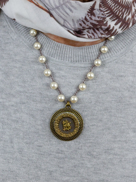 Antique Sporting Button with Dog & Horn Necklace