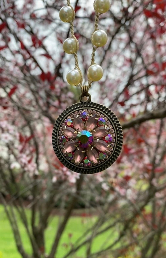 Repurposed Blush Mauve Flower Necklace