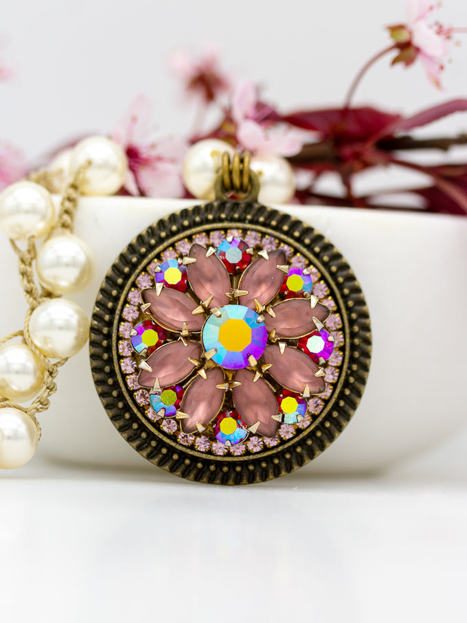 Repurposed Blush Mauve Flower Necklace