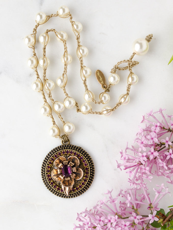 Purple Vintage Flower Necklace