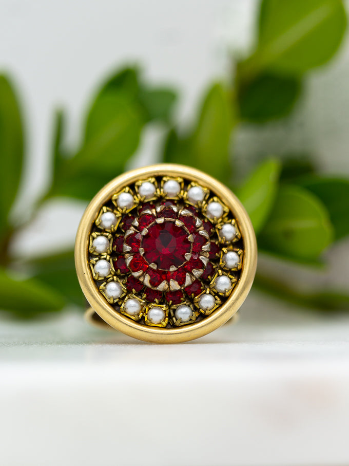 Vintage Red Rhinestone Adjustable Statement Ring