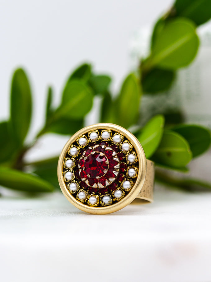 Vintage Red Rhinestone Adjustable Statement Ring