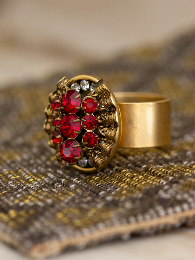 Upcycled Antique Red & Gold Statement Ring