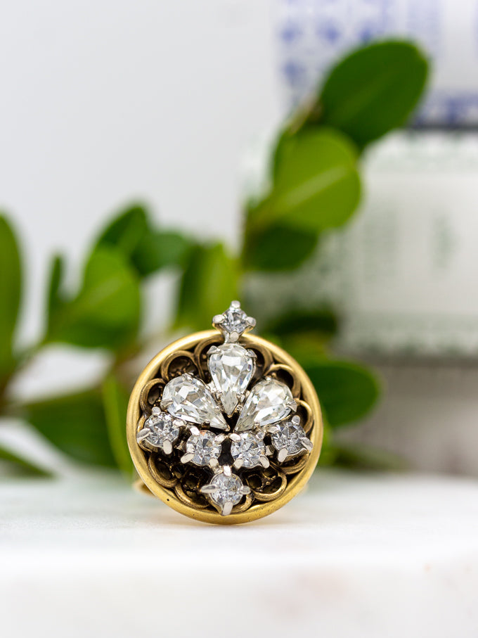 Vintage Rhinestone Adjustable Statement Ring