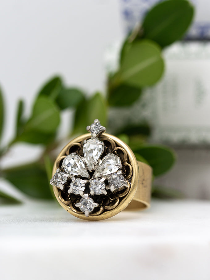 Vintage Rhinestone Adjustable Statement Ring