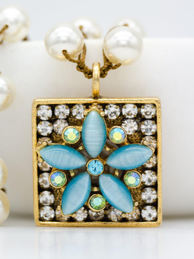 Square Aqua Star Necklace