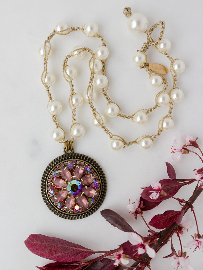 Repurposed Blush Mauve Flower Necklace