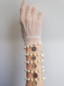 Handstitiched Pearl Bracelets with Antique Button Charms