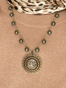 Antique Castle Button Necklace on a Handstitched Chain