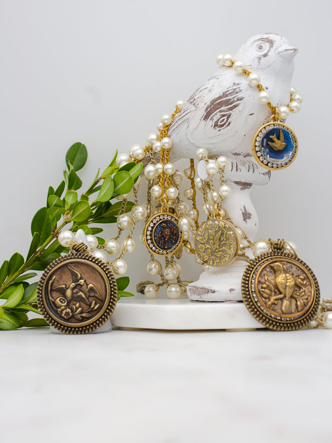 Bird Watching with Mom and Victorian Bird Button Necklaces