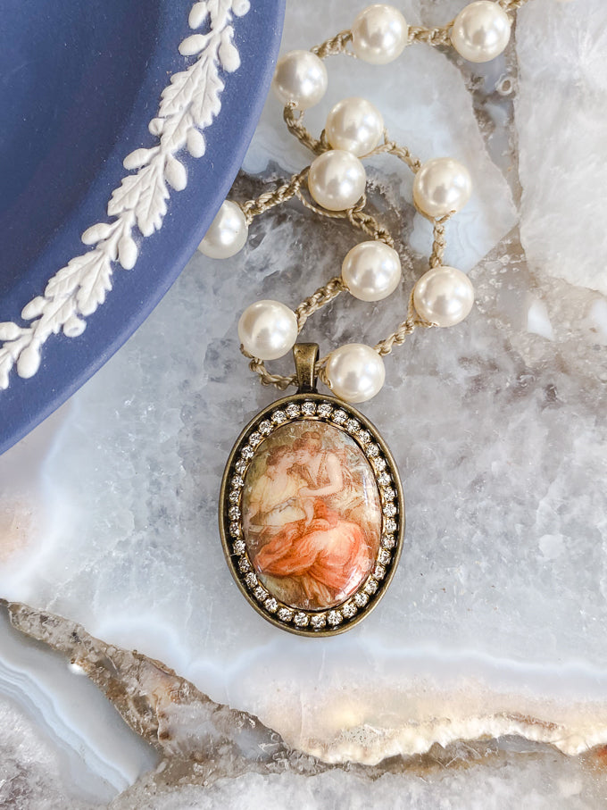 Vintage Porcelain "Mother" Brooch Transformed into a Necklace