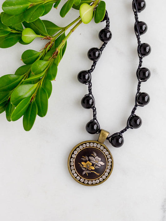 Upcycled Vintage Shakudo Earring Turned Necklace