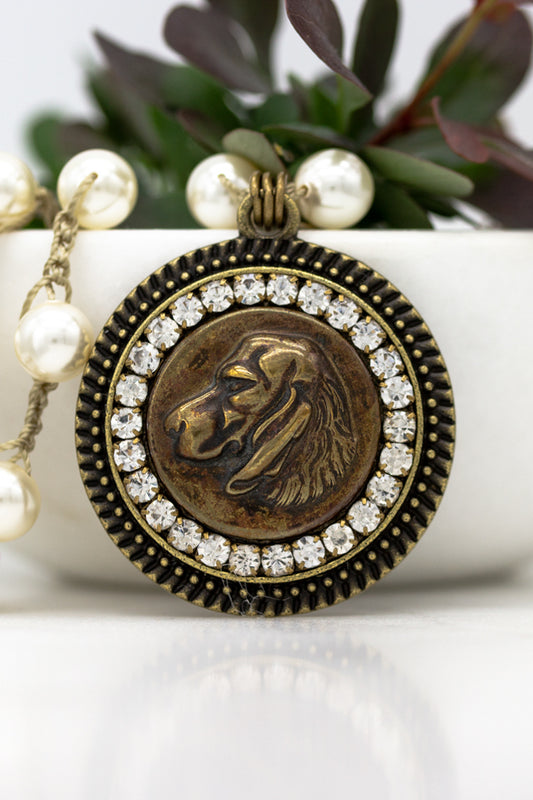 One of a kind repurposed antique dog button necklace