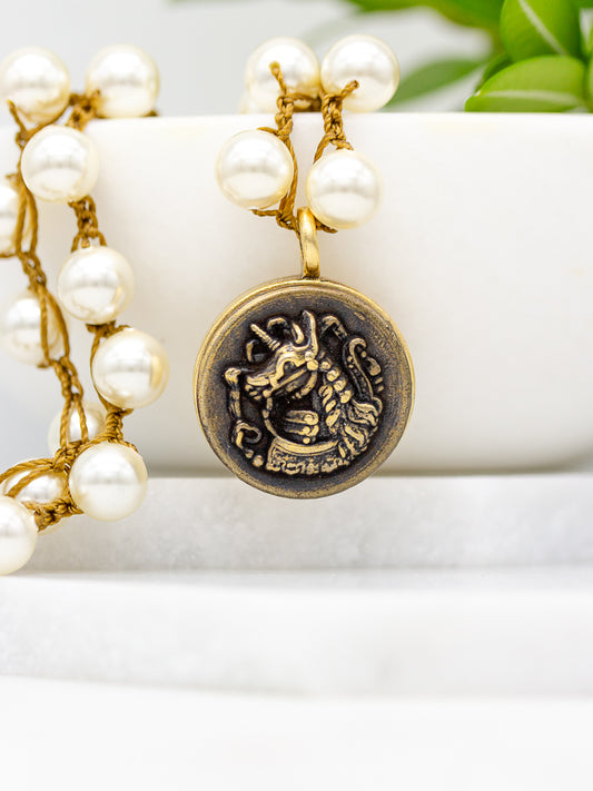 Antique Unicorn Button Necklace