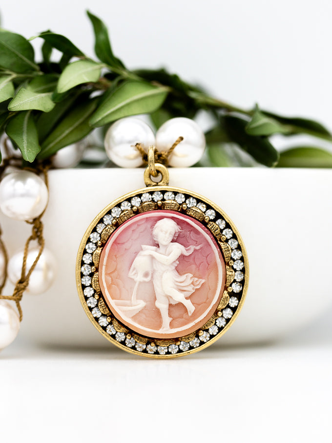 Vintage Cupid Pouring Water Pearl Necklace