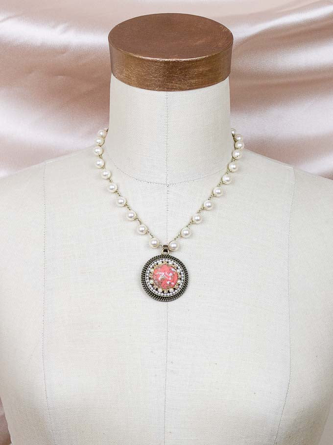 Coral, Gold & Pearl Vintage Repurposed Necklace