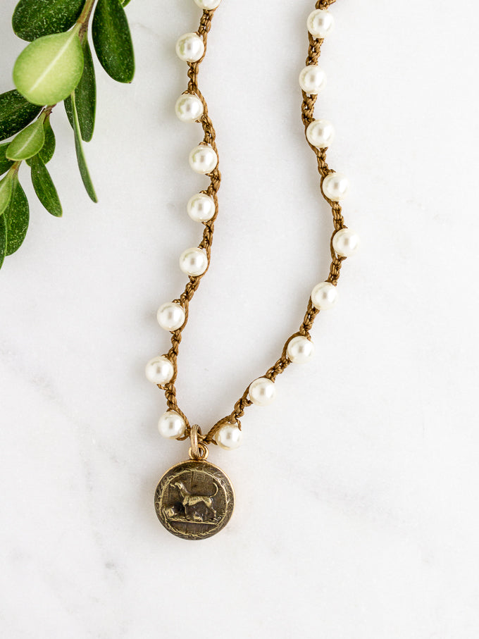 Hound Dog Petite Antique Button Necklace