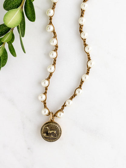 Hound Dog Petite Antique Button Necklace