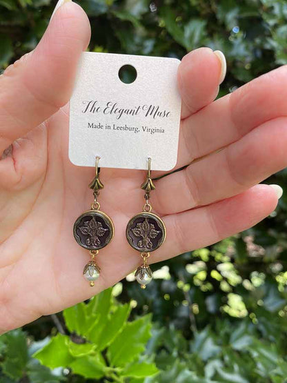 Floral Petite Antique Button Earrings