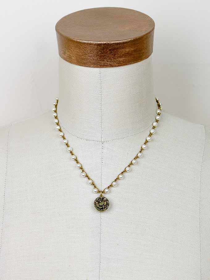 Floral Petite Antique Button Necklace