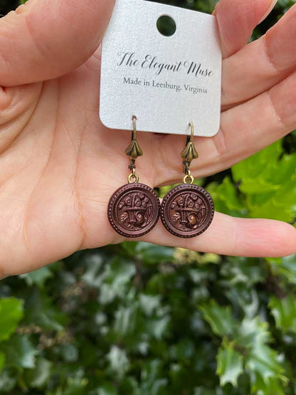 Garden Basket Petite Antique Button Earrings