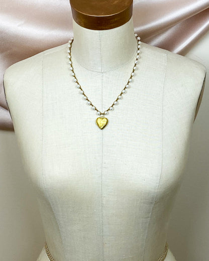 Vintage Heart Locket Pearl Necklace