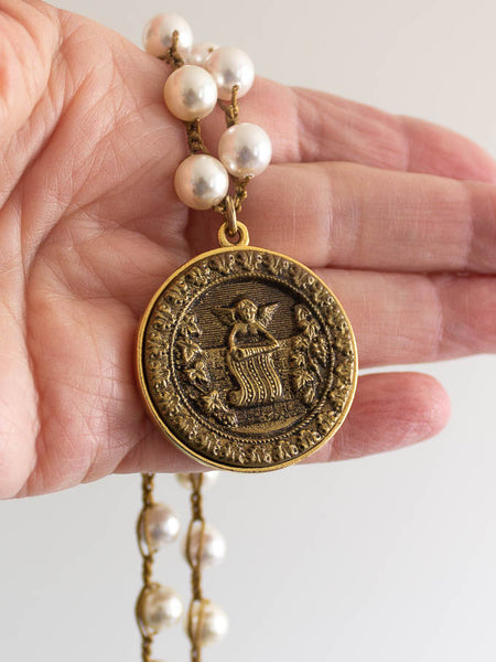 One-of-A-Kind Long Antique Cupid Button Necklace