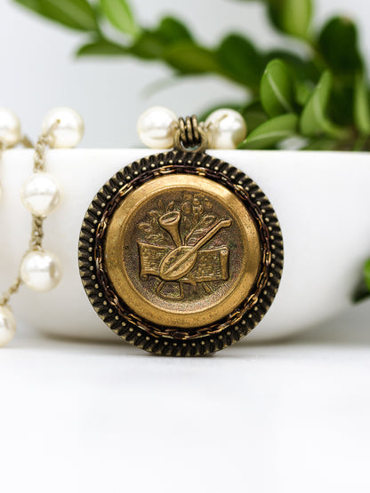 Medieval Instruments Antique Button Necklace