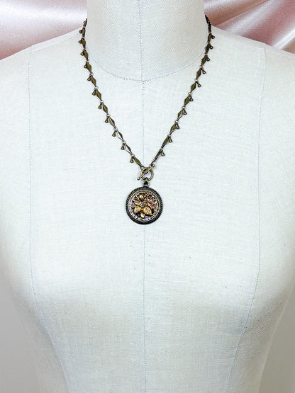 Strawberries Antique Button Necklace on Chain*