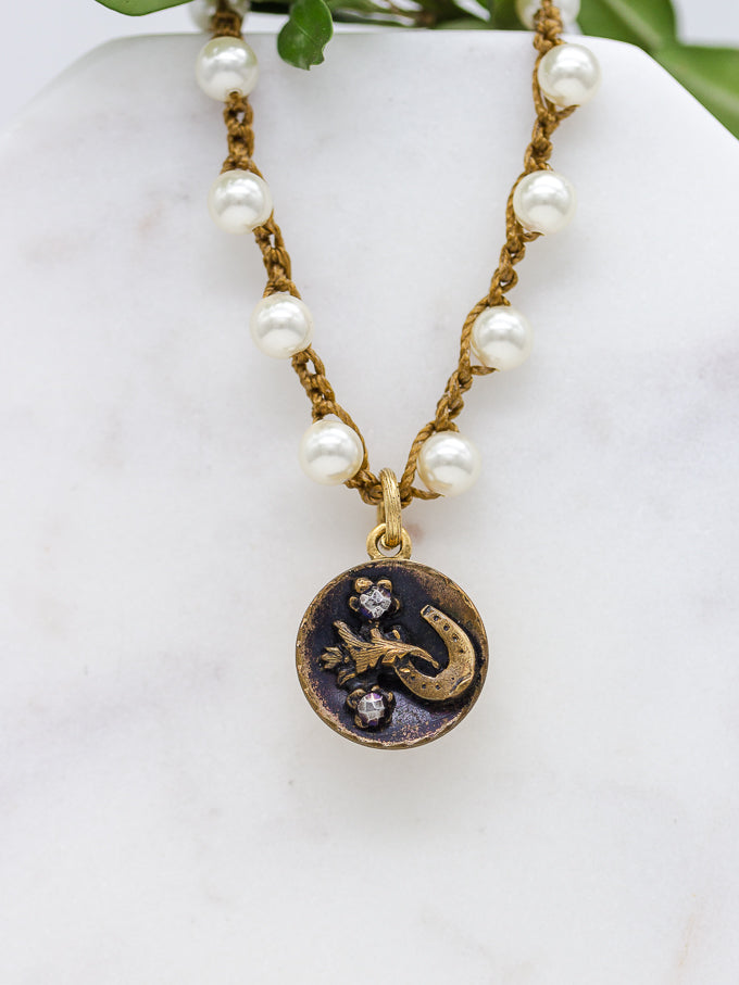 Horseshoe Petite Antique Button Necklace