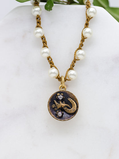 Horseshoe Petite Antique Button Necklace