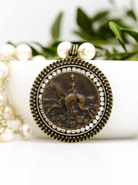 Victorian Lady Horse Antique Button Necklace