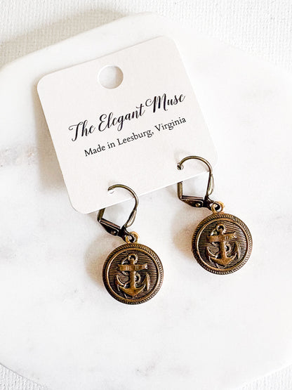 Antique Anchor Button Earrings*