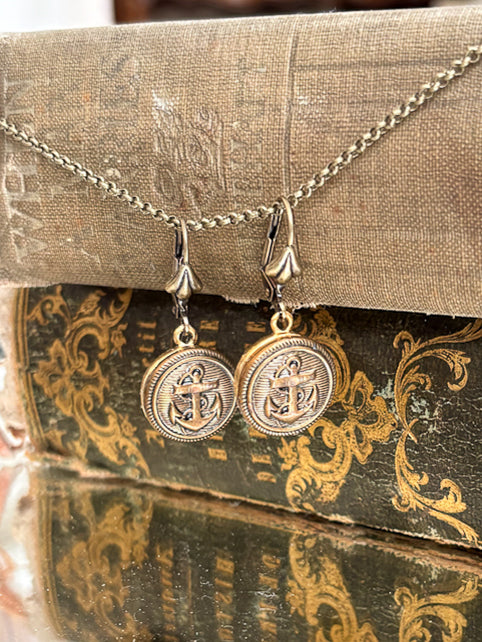 Antique Anchor Button Earrings*
