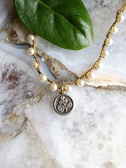 Shamrock Petite Antique Button Necklace