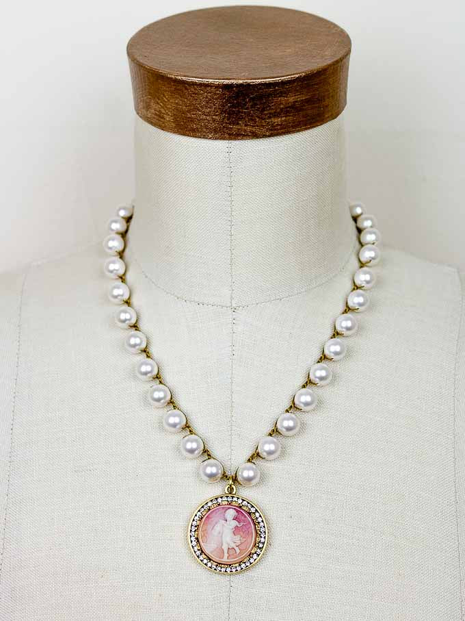 Vintage Cupid Pouring Water Pearl Necklace