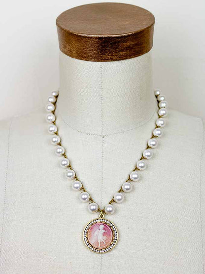 Vintage Cupid Pouring Water Pearl Necklace