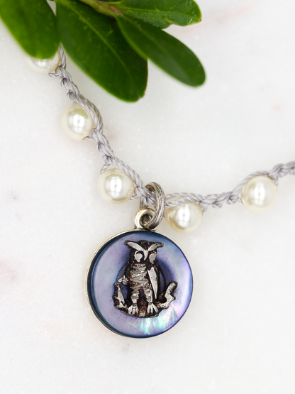 Petite Owl Antique Button Necklace