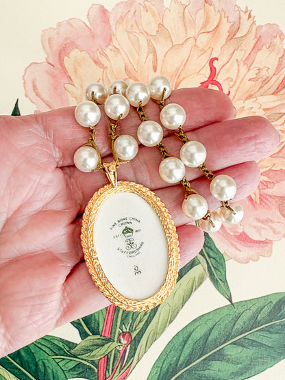 Vintage Rose Fine Porcelain Pendant Necklace