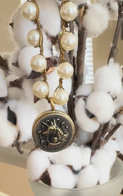 Antique Unicorn Button Necklace